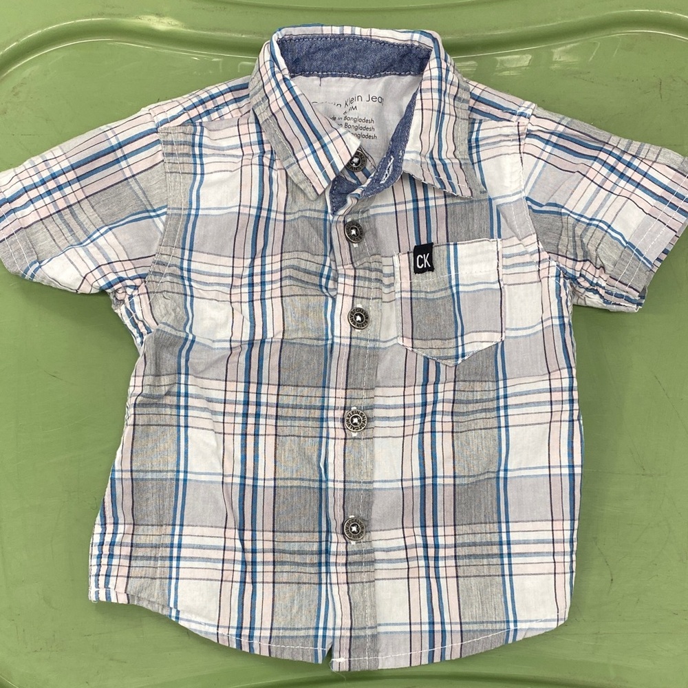 Calvin Klein Kids Plaid Button-Down Shirt - Blue, Gray, and White